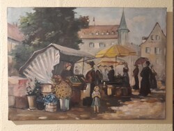 Ismeretlen festő - Piaci jelenet - olaj festmény