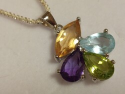 Citrin, ametiszt, peridot és égkék topáz medál – 925 sterling ezüst