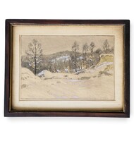 Lajos Szlányi (1869–1949) – Winter Landscape (Delicate early watercolor)