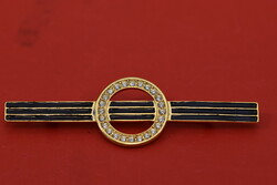 Vintage Art Deco style costume brooch with rhinestones, enamel, gold-plated, Germany