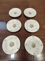 6 db Herendi Tulipán virágmintás porcelán süteményes tányér készlet