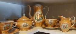 Lüstermázas 6 személyes porcelán teás készlet