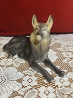 Hollóházi porcelán kutyafigura – régi, kézzel festett, jelzett