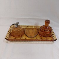 Antique Art Deco amber glass vanity set, dressing table set, with defect
