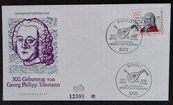 Nf1085 / Németország 1981 Georg Philipp Telemann zeneszerző bélyeg FDC-n sorszámozott