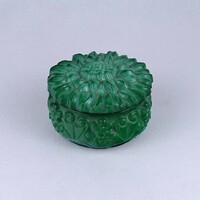 2B503 Vintage Kurt Schlevogt floral decorated malachite green glass jewelry box