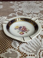 Reichenbach porcelán dísztálka – Made in GDR, kék-arany virágos