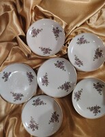 Gyönyörű 6 db-os vintage virágmintás, arany szegélyes porcelán desszertes tányér készlet