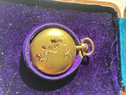 Antique Swiss gold jewelry watch decorated with diamonds and rubies