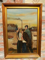 Painting: József Kerekes Ősi: Factory workers, 1937, oil on canvas.