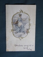 Képeslap,litho,dombornyomtt,grafikai,művészet,lány,női modellek,korhű ruházat,divat,galamb,1899-