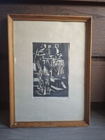 Tóth Imre: Kovácsok, linocut