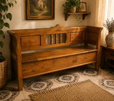 Folk Horse Cart, Armchair Chest, Armrest Box with Lid, Armchair Bench Horse Cart