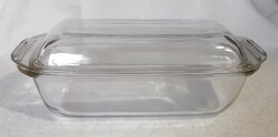 Régi retro Feuerfest Saale-glas jénai sütőforma edény tetővel szögletes formájú