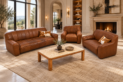 De Sede DS-44 Bison Leather Lounge Set with Marble Coffee Table – 4 Piece Set