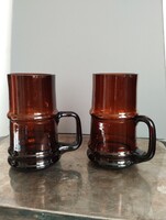 Retro Amber Glass Beer Mug Pair – 0.5 Liter Barrel/Bamboo Pattern (2 pieces)