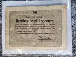 30 Treasury Warrant for Thirty Pengő krajczár. Dated January 1, 1849.
