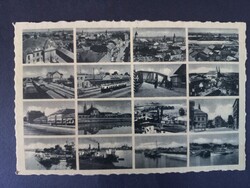 Hollóházi old school mosaic postcard – cityscapes, train station, bridge, ships