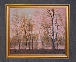 1ft-ról! Orvos András festőművész  Őszi tájkép,  olaj/farost.  Mérete 50x60cm.  Jelzett!
