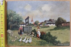 Gazdag József - Lányok a kútnál II. olajfestmény