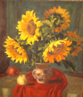 GUARANTEED ORIGINAL MASTERPIECE BY CSHEY FERENC /1925-1997/ STILL LIFE: SUNFLOWERS