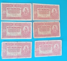 6 db 2 Korona 1920 évi csillagos