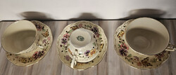 Zsolnay butterfly pattern porcelain TEA cups + saucers with gilded rims 6 pcs