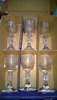 Retro Engraved Footed Glass Set of 6 in Box, Never Used High-Quality Items