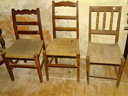 3 pcs Antique Folk Paraszt Woven Child Chairs Stools