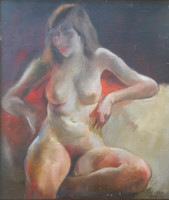 Sale! Large nude, oil on canvas with frame - portrait of a naked woman marked 