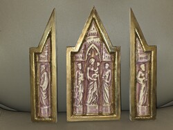 Zsolnay old ivory home altar with enamel painting collector's rarity