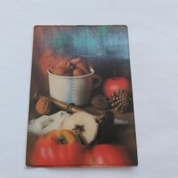 Karácsonyi 3D-s színes régi képeslap 1986