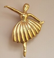 Vintage arany tónusú balerina bross, kitűző kecses táncosnő alakú retro ékszer