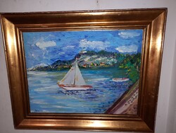 Schéner Mihály (1923-2009) Balaton. Nagyméretű olajfestmény.