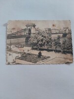Budapest Chain Bridge black and white vintage postcard 1959