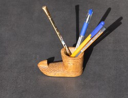 Bocskor Boot Shoe-Shaped Carved Wooden Pen Holder
