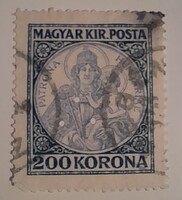 1921/1925 Koronás Madonna 200 korona 3-as lyukasztással pecsételt