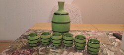 Retro Green Barrel-Shaped Ceramic Pálinka / Liqueur Set (1 jug + 6 glasses)
