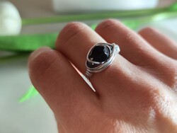 Csillagfény gyűrű - Kézzel hajlított alumínium drót, fekete ónix -hematit.