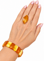 Set - bracelet, earrings, ring - 100% amber and sterling silver.