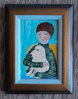 Kornélia White - Boy with Dog - Enamel Art