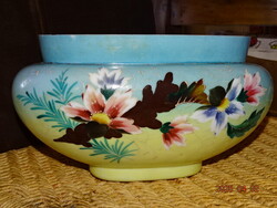 ANTIQUE Painted Colored Glass Flower Pot Centerpiece (Butterflies and Flowers)
