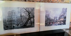 RARE! 2 pieces of PARIS STREET SCENE by MAURICE LEGENDRE, Impressionist paintings on VINTAGE prints