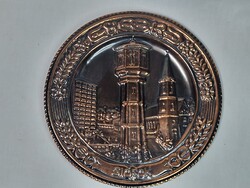 Bronzírozott fém nagy méretű falidísz SIÓFOK ábrázolással és felirattal 29,5 cm. átmérőjű