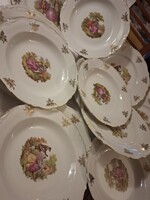 12db Bavaria tányér keszlet dekorált, aranyozott szélű porcelánkészlet,