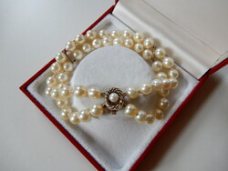 Two-Row Cultured Saltwater (Akoya) Pearl Bracelet with Gold-Plated Silver Clasp and Spacers