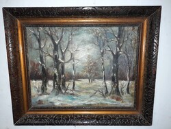 Kézdi-Kovàcs László (1864-1942) -Téli erdőbelső- régi olajfestmény.