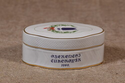 Hollóházi porcelain advertising jewelry box, Szerencsi Sugar Factory, gold-plated, Hungary 1989