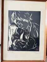 Merènyi Rudolf ‘Motherhood’ linoleum print