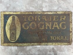 Antik fém reklámtábla Erste Tokajer Cognac Fabrik, Első Tokaji Cognac Gyár